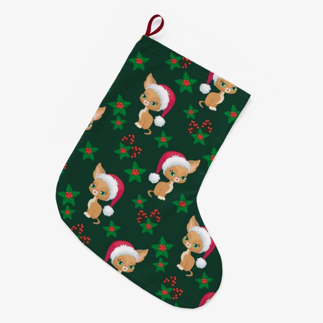 Meia De Natal Grande Encaixe de Gato Cortado (Frente (Pendurada))