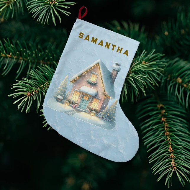Meia De Natal Grande Enchanted Pink Winter Village Stocking  (Criador carregado)