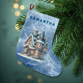 Meia De Natal Grande Enchanted Snowy Castle Personalized Stocking