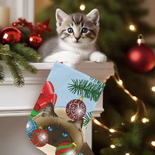 Meia De Natal Grande Enfeite de Natal Bola Gato Siames Funilário