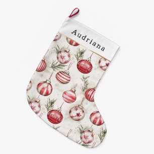 Meia De Natal Grande Enfeites de Natal Vermelho Creme Branco