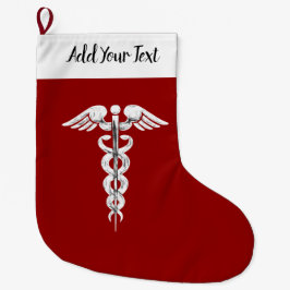 Meia De Natal Grande Enfermeira Caduceus Símbolo Médico Vermelho Branco