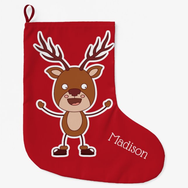 Meia De Natal Grande Engraçado Reindeer nome personalizado (Frente)