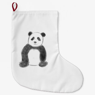 Meia De Natal Grande Esboço preto e branco do panda
