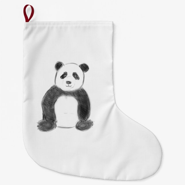 Meia De Natal Grande Esboço preto e branco do panda (Frente)