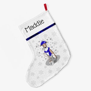 Meia De Natal Grande Escarpa de Neve Azul-Inverno - Cujo rosto e branco
