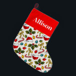 Meia De Natal Grande Esquemas de Natal Vermelho Coloridos Tipografia El<br><div class="desc">Coloridos esboços de Natal com um banner vermelho personalizado em cima deste estoque de Natal.</div>