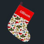 Meia De Natal Grande Esquemas de Natal Vermelho Coloridos Tipografia El<br><div class="desc">Coloridos esboços de Natal com um banner vermelho personalizado em cima deste estoque de Natal.</div>
