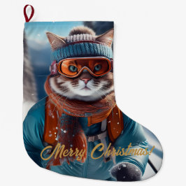 Meia De Natal Grande Esqui Feliz Natal de Gato