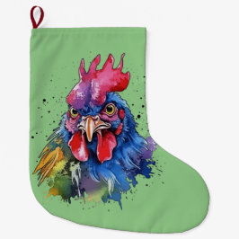 Meia De Natal Grande Estilo de Aquarela de Galinha do País Rooster