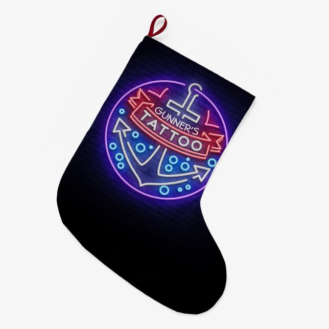 Meia De Natal Grande Estilo Náutico Neon Compre de Tatuagem Personaliza (Frente (Pendurada))