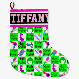 MEIA DE NATAL GRANDE ESTOQUE DE LISTA PERSONALIZADA DE CABELO FUNKY E C