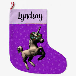 Meia De Natal Grande Estoque de Natal "Holiday Unicorn" (PurpleAlt)