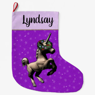 Meia De Natal Grande Estoque de Natal "Holiday Unicorn" (PurpleAlt)