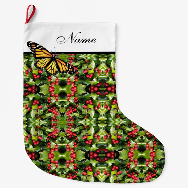 Meia De Natal Grande Estoque de Natal Personalizado - Monarca/Holly (Frente)