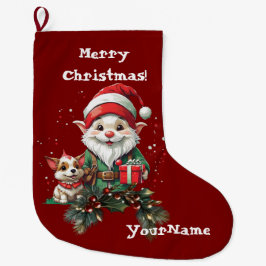 Meia De Natal Grande Estoque personalizável de Elf e Doggo de Natal