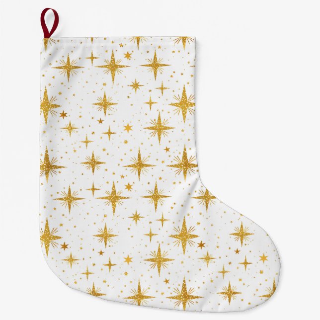 Meia De Natal Grande Estrelas Douradas (Frente)