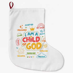 Meia De Natal Grande Eu sou uma Criança de Deus Fé Cristã Retro Jesus