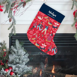 Meia De Natal Grande Fa La La Natal 12 dias de Natal Vermelho