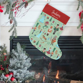Meia De Natal Grande Fa La La Natal Bailarino do Ballet de Nozes verde