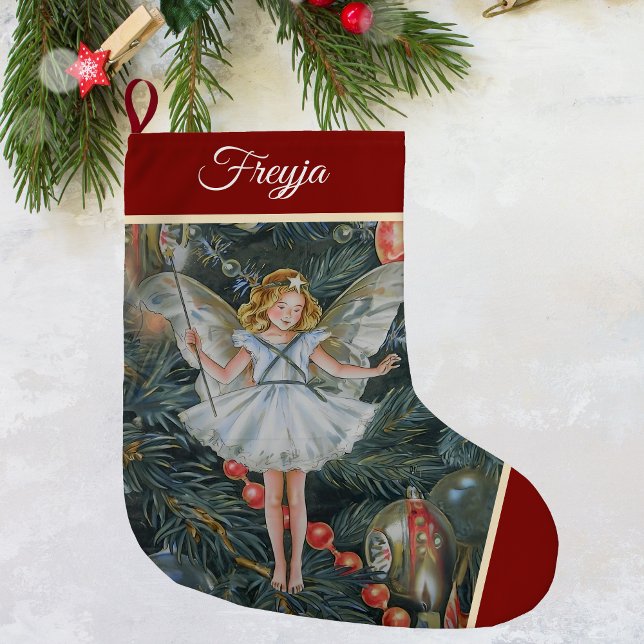 Meia De Natal Grande Fada De Árvore De Natal, Personalizada (Christmas Tree Fairy Stocking)