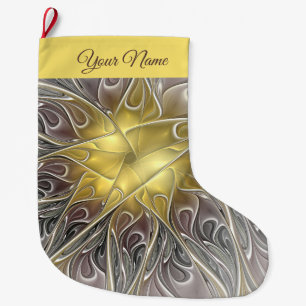 Meia De Natal Grande Farinha com Dourado nome Fractal de Abstrato Moder