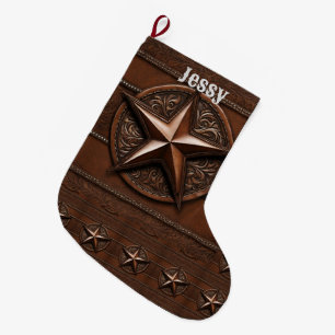 Meia De Natal Grande Farmhouse Russo - País Ocidental Personalizado