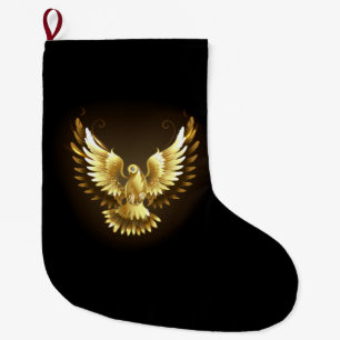 Meia De Natal Grande Faux Gold Foil Peace Dove em Preto