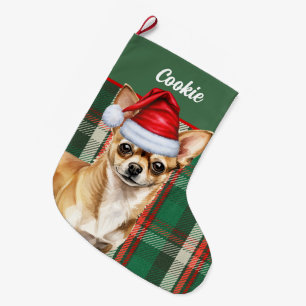 Meia De Natal Grande Fawn Chihuahua Dog Holiday Xadrez Personalizada