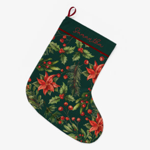 Meia De Natal Grande Felicidades Natalinas Botânica Aquarela Personaliz