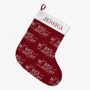 Meia De Natal Grande Feliz e Bright Red Elegante Nome do Script Natal