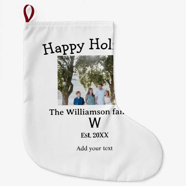 Meia De Natal Grande Feliz feriado família foto renute name letter ye (Frente)