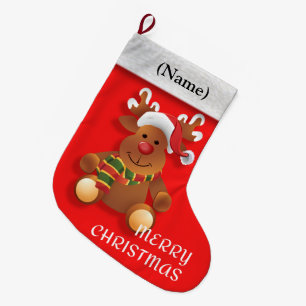 Meia De Natal Grande Feliz Natal a rena vermelha do nariz,
