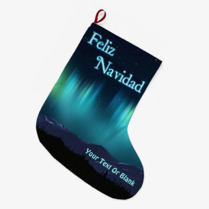 Meia De Natal Grande Feliz Natal - Aurora Boreal