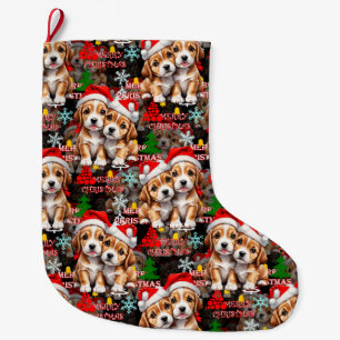 Meia De Natal Grande Feliz Natal Chapéu do Papai Noel Cachorro Design -