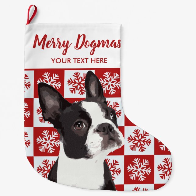 Meia De Natal Grande Feliz Natal Dogmas Boston Terrier Dog Festivo (Frente)