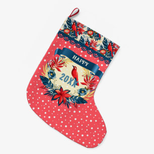 Meia De Natal Grande Feliz Natal e Feliz Ano Novo! Pássaro Vermelho 20X