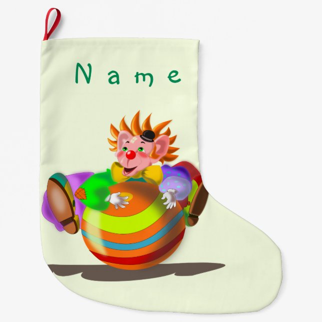 Meia De Natal Grande Feliz Natal em Palhaço com Nome Personalizado (Frente)
