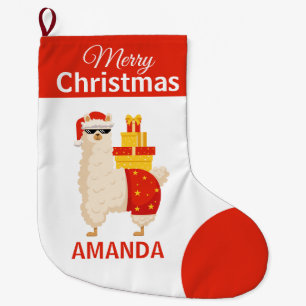 Meia De Natal Grande Feliz Natal Lhama Santa Vermelho Engraçado Diversã