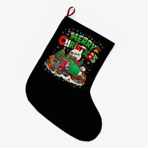 Meia De Natal Grande Feliz Natal Papai Noel Dirigindo Caminhão Árvores