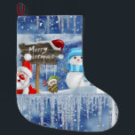 Meia De Natal Grande Feliz Natal, Papais noeis de Snowman<br><div class="desc">Parada de Natal Esta estocagem de Natal personalizada é atraente para Papais noeis pequenos presentes. Algo para todos,  Maria lurdis afonso,  https://www.zazzle.com/succeedinbeautybarb</div>