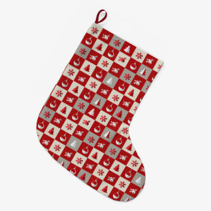 Meia De Natal Grande Feliz Natal vermelho e branco elegante