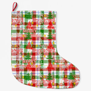 Meia De Natal Grande Feliz Natal Xadrez Tartan Decorativo