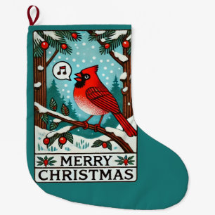 Meia De Natal Grande Feliz norte de Natal - Cardeal Vermelho