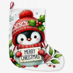 Meia De Natal Grande Feliz Pinguim de Natal