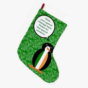 Meia De Natal Grande Feriado da Bandeira Irlandesa Ms. Penguin Falando