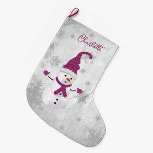 Meia De Natal Grande Feriado de Neve Magenta Cute