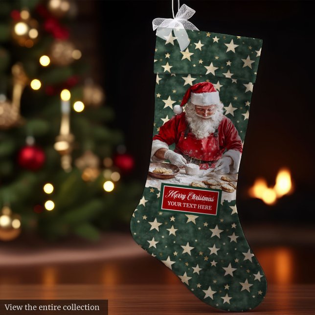 Meia De Natal Grande Feriado de Papai Noel animado personalizado (Cheerful Santa Claus Holiday Stocking Personalized for You)