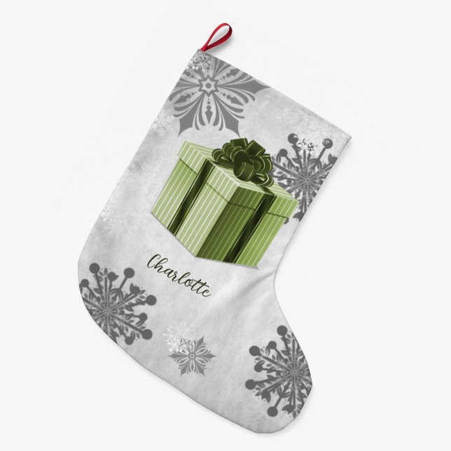 Meia De Natal Grande Feriado de Presente de Natal Verde (Frente (Pendurada))