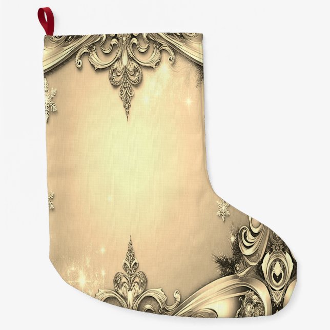 Meia De Natal Grande Feriado Decorativo Dourado (Frente)